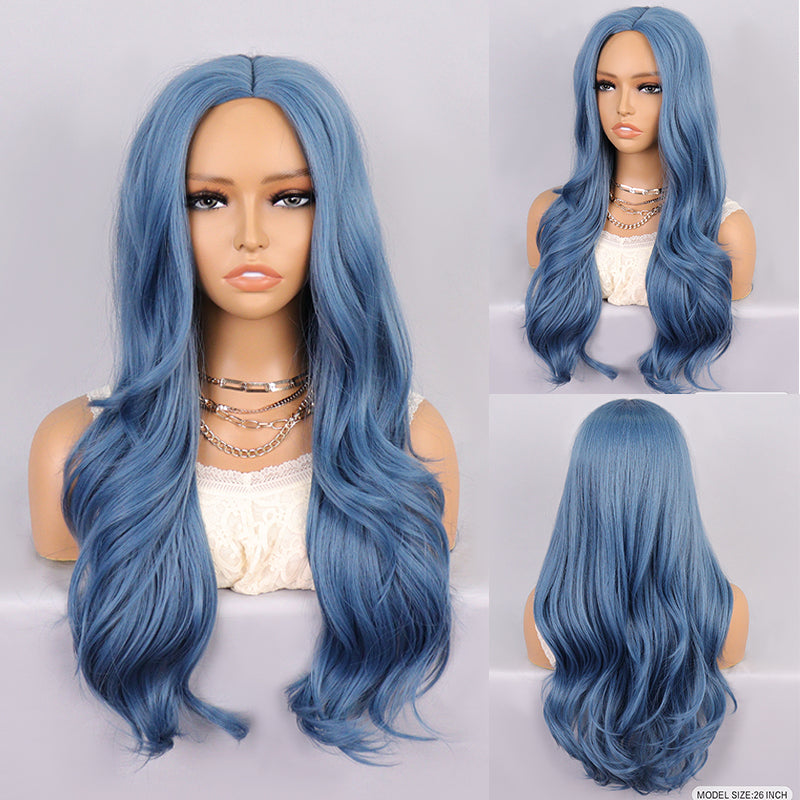 no14 ✨2PCS 50% OFF✨ FH 26inch P14078 middle part long blue color synthetic wig