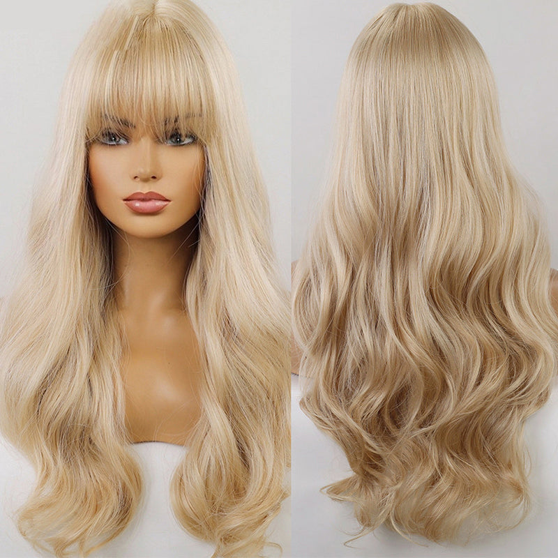 FHTK P13976 blonde bang long wavy synthetic wig