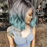 FHGZ P13946 ombre blue color short wavy synthetic wig