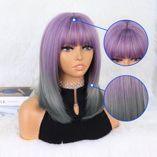 Load image into Gallery viewer, 14inch P14347  ombre purple gray short bob bang synthetic wig