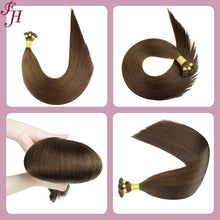 Load image into Gallery viewer, FH 100% human hair extensions dark brown hand-tied weft extensions