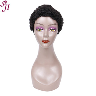 FH pidding hair short curly raw human hair wig machine made pixie wig