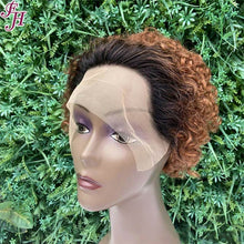 【Nikita】FH Q14388 lace front wig ombre brown short curly pixie cut wig