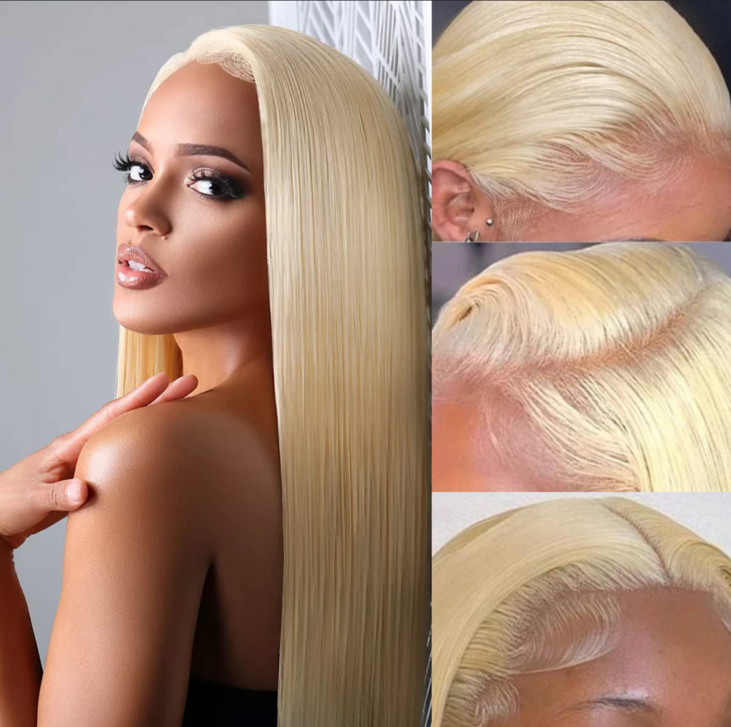 FH 100 percent human hair 613 blonde straight hair wig