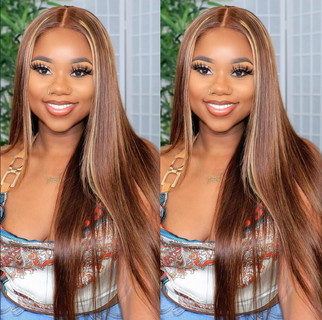 【2FH】FH highlight straight T-part lace real hair wig