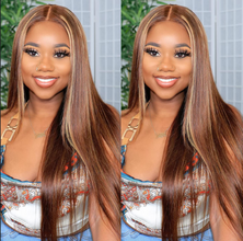 【2FH】FH highlight straight T-part lace real hair wig