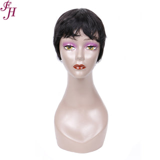 FH natural black virgin human hair wig short cut machine made wig