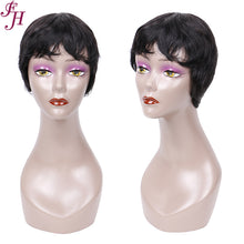 FH natural black virgin human hair wig short cut machine made wig
