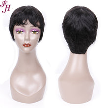 FH natural black virgin human hair wig short cut machine made wig