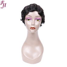 FH cheap machine made wig virgin human hair wig short curly wig