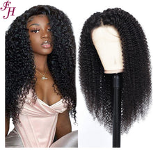 Load image into Gallery viewer, FH natural black raw virgin human hair wig kinky curly 4x4 13x4 transparent lace frontal wig