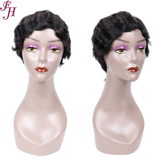 FH cheap machine made wig virgin human hair wig short curly wig