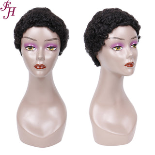 FH pidding hair short curly raw human hair wig machine made pixie wig