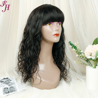 FH no lace glueness human hair machine made wig 2 bundles with bangs