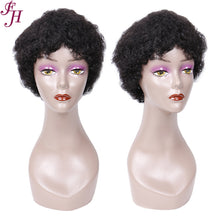Load image into Gallery viewer, FH 100% human hair wig color black machine made wig short curly wig