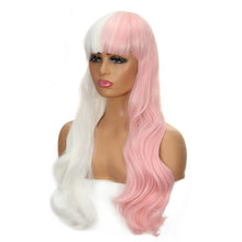 FHTK P13965 white and pink long straight hair bang wig synthetic wig