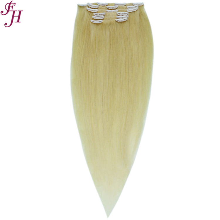 FH 613 blonde real human hair extensions clip 8 pieces clip in hair extensions