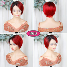 Load image into Gallery viewer, FH ombre color 1B&amp;BUG human hair pixie lace frontal wig