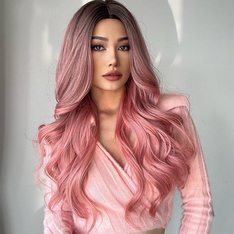 FHGZ P13962 pink color middle part synthetic wig