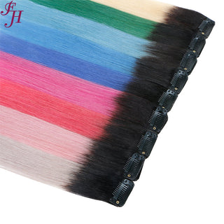 FH 2pcs one set multi colors ombre human hair clip in hair extensions