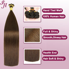 Load image into Gallery viewer, FH 100% human hair extensions dark brown hand-tied weft extensions