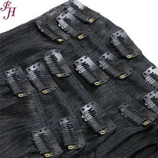 FH factory price natural black human hair clip in hair extensions 8pcs one set