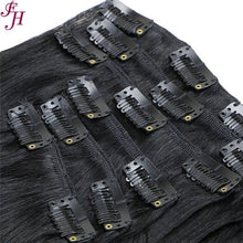 FH factory price natural black human hair clip in hair extensions 8pcs one set