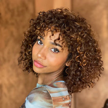 FH Q17149 High Density Messy Curly Wig With Bang Human Hair Curly Wigs