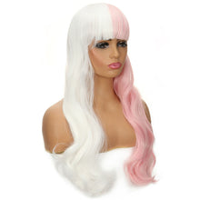 FHTK P13965 white and pink long straight hair bang wig synthetic wig