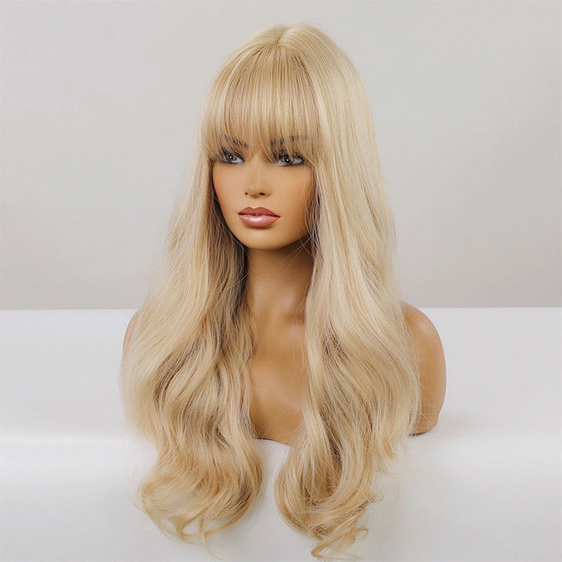 FHTK P13976 blonde bang long wavy synthetic wig