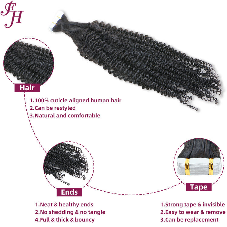 FH 100 percent original hair kinky curly tape hair extensions