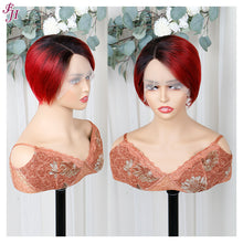 Load image into Gallery viewer, FH ombre color 1B&amp;BUG human hair pixie lace frontal wig