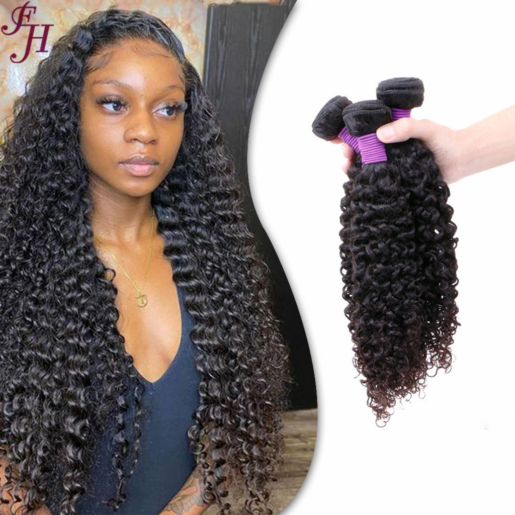 FH three pieces brazilian deep curly human hair bundles