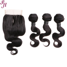 FH Q14422 raw human hair body wave 3 pcs hair bundles with lace closure