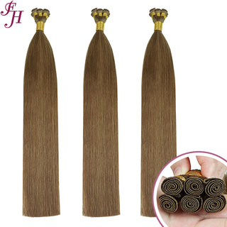FH chocolate brown human hair hand tied weft hair extensions