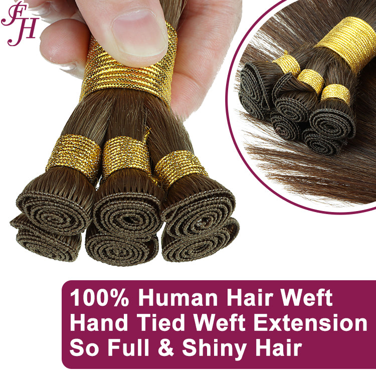 FH chocolate brown human hair hand tied weft hair extensions