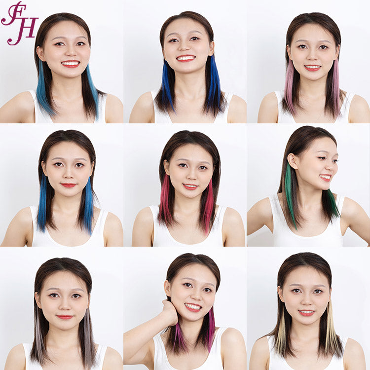 FH 2pcs one set multi colors ombre human hair clip in hair extensions