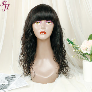 FH no lace glueness human hair machine made wig 2 bundles with bangs