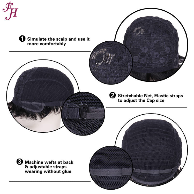 FH high quality raw human hair natural black short straight hair wig
