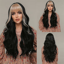 Load image into Gallery viewer, FH P14127 fashion ombre black and blonde color long wavy synthetic wig