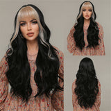 FH P14127 fashion ombre black and blonde color long wavy synthetic wig