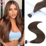 FH good quality chocolate brown human hair i tip hair extensions