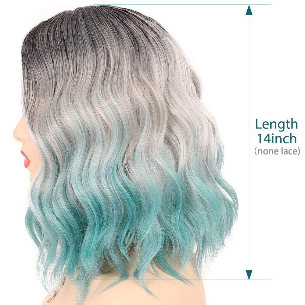 FHGZ P13946 ombre blue color short wavy synthetic wig