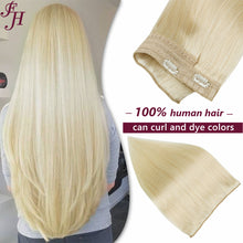 Load image into Gallery viewer, FH #60 platinum blonde real human hair extensions halo hair extensions