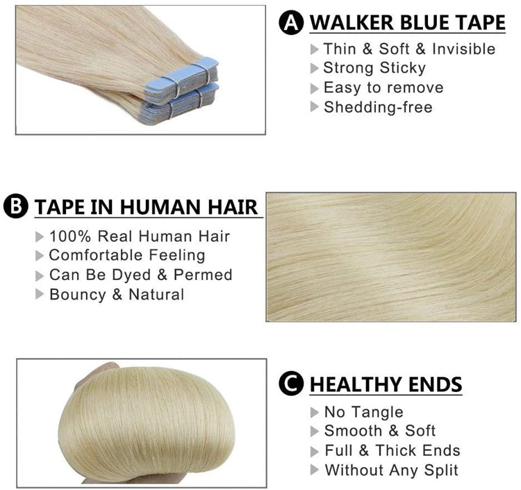 FH virgin raw human hair extensions 613 blonde tape hair extension