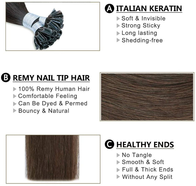 FH factory price dark drown human hair u tip hair extensions