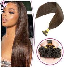 Load image into Gallery viewer, FH 100% human hair extensions dark brown hand-tied weft extensions
