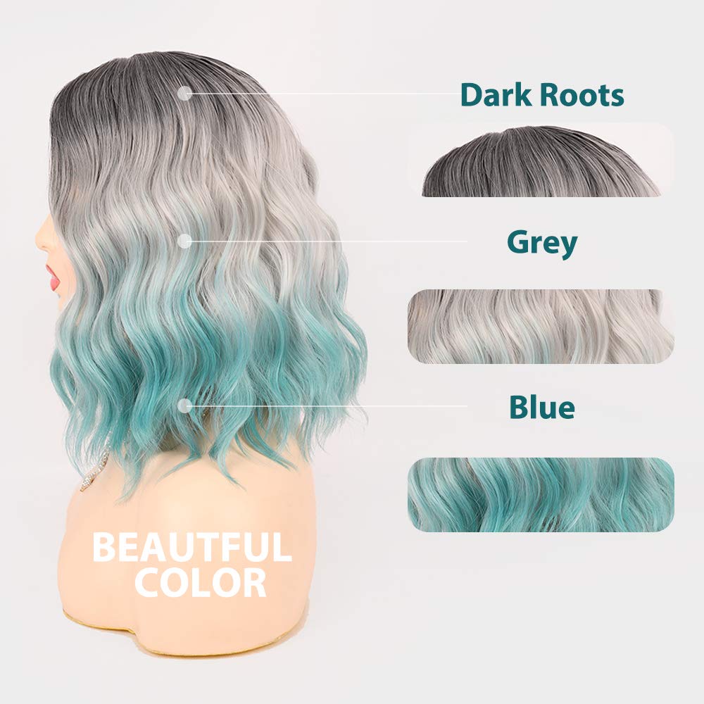 FHGZ P13946 ombre blue color short wavy synthetic wig