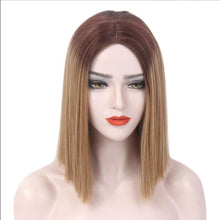 Load image into Gallery viewer, FH P14207 highlight dark blonde middle part bob wig synthetic wig