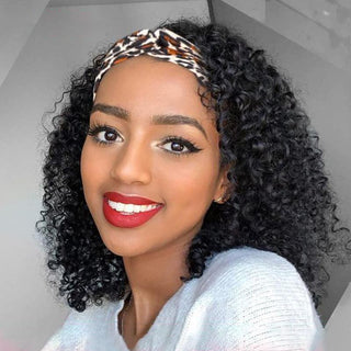 【Nikita】FHTK Q13469 natural black 14 inches short deep curly headband wig